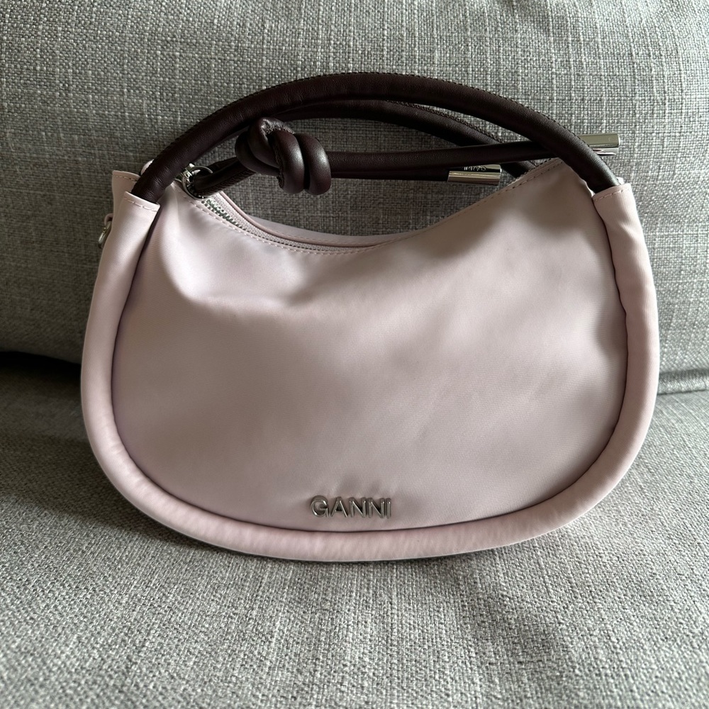Ganni Pink and Brown Knotted Handle Shoulder Bag - Picture 2 of 16
